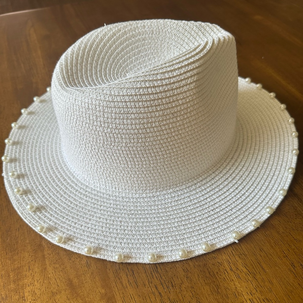 Odiva Pearl Trim Fedora Hat Adjustable